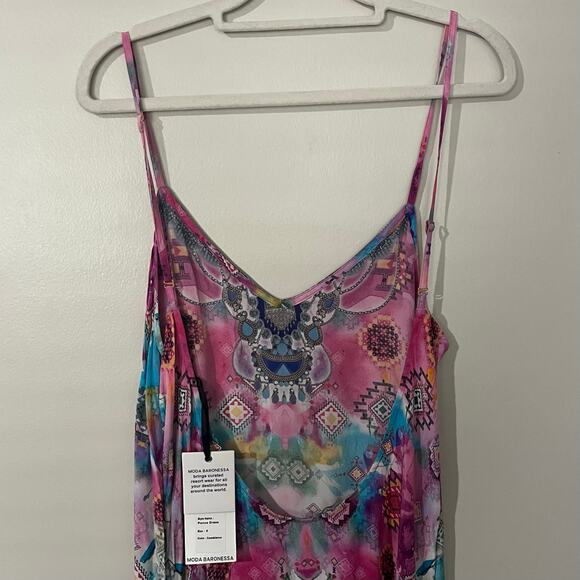 Moda Baronessa Women’s Ponce Dress S Pink 100% Silk Bohemian Colorful Artsy NWT - Picture 5 of 10